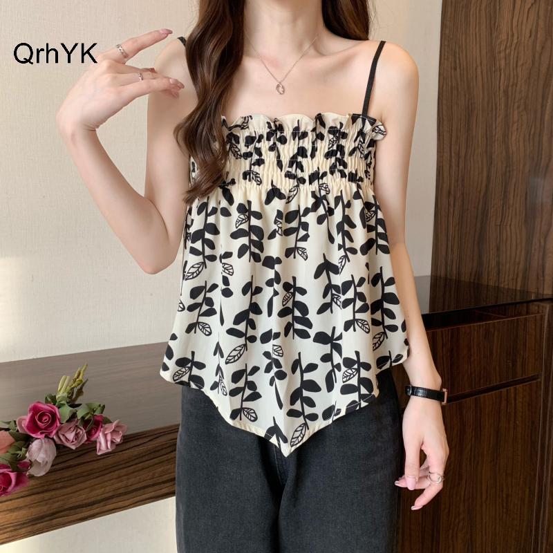 Nhà Máy Thời Trang Mùa Hè Retro Hoa Camole Nữ Gợi Cảm Không Tay Không Đều Rời Tank Top QrhYK