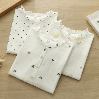 [Hàng có sẵn] Áo sơ mi nữ 100% Cotton chất lượng cao Mùa hè mới Xinhua chấm bi hoa màu vàng, không tay cổ đứng, áo sơ mi