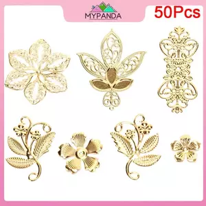 MYPANDA 50 Chiếc Vintage Lá Kim Loại Filigree Hoa Lát Quyến Rũ DIY Thủ Công Trang Sức Làm.