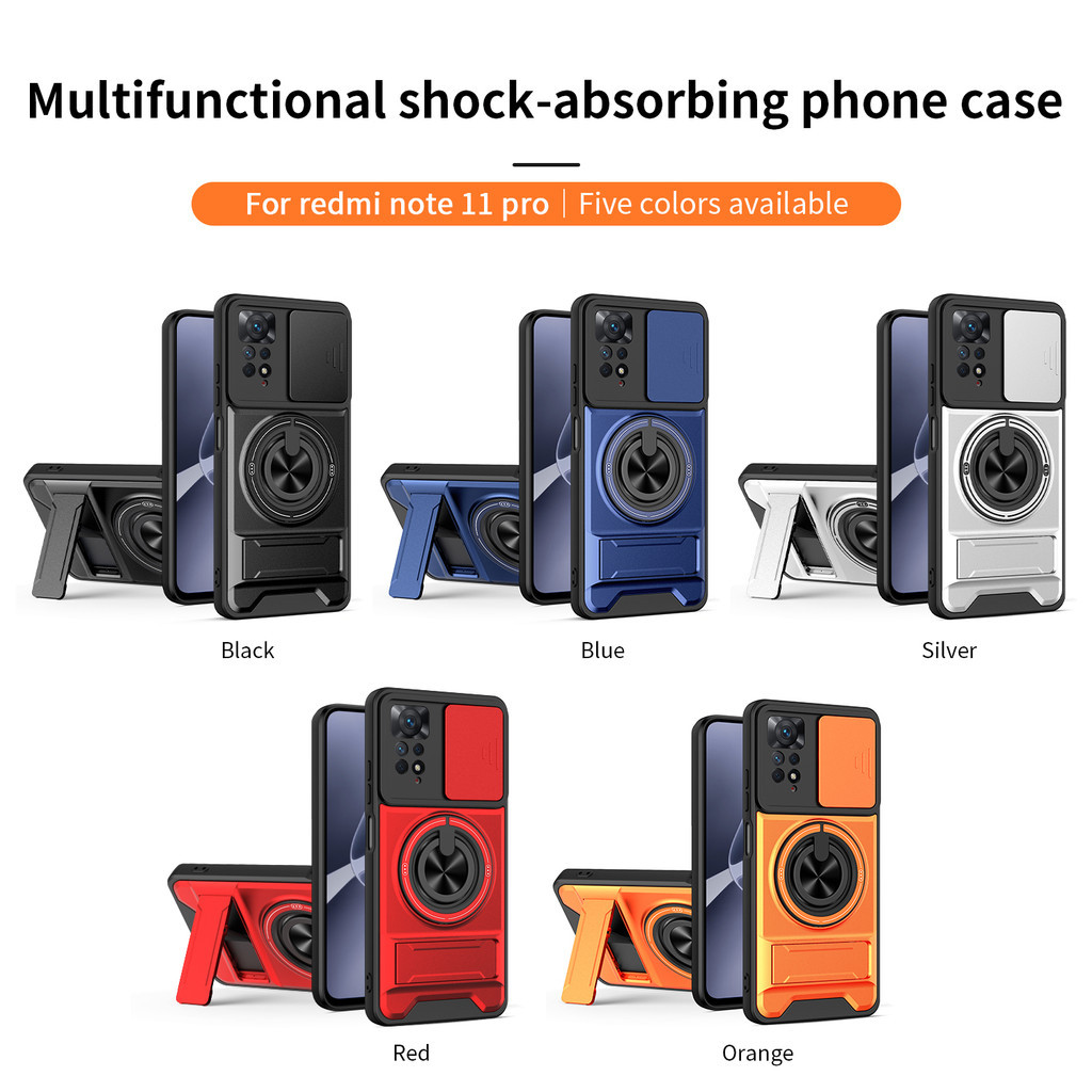 Ốp Điện Thoại Đa Năng Sang Trọng Thích Hợp Cho Redmi Note 11 Pro Plus 12 13 14 15 4G 5G Dây 360°Giá đỡ vòng có vỏ máy ảnh Vỏ bảo vệ chống sốc gắn trên ô tô từ tính
