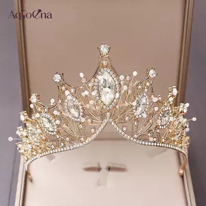 AqToCna Baroque Vàng Pha Lê Vương Miện Nelace Công Chúa Tiara Nữ Hoàng Sinh Nhật Tiệc Cưới Jewerly Set Quà Tặng AqToCna