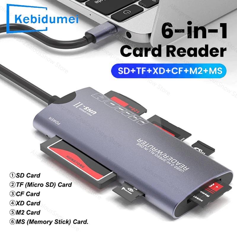 [Sẵn sàng] Đầu đọc thẻ USB Type-C 6In1 SD TF CF MS XD M2 Đầu đọc thẻ nhớ Bộ chuyển đổi truyền dữ liệu tốc độ cao cho máy ảnh Máy tính