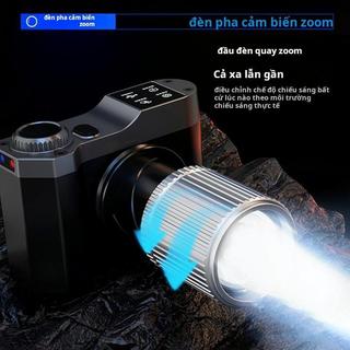 Đèn pin đội đầu, cảm biến sóng, chống thấm nước, 3 chế độ ánh sáng, có zoom gần xa, đèn pin trán
