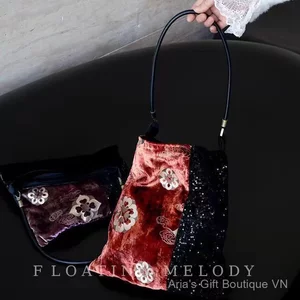 Đẹp Mới Phong Cách Trung Hoa Tử Cấm Thành Đỏ Nhung Mạ Vàng Kim Sa Lấp Lánh Dây Kéo Túi Đeo Vai FlobtingMelady FlobttingMelad