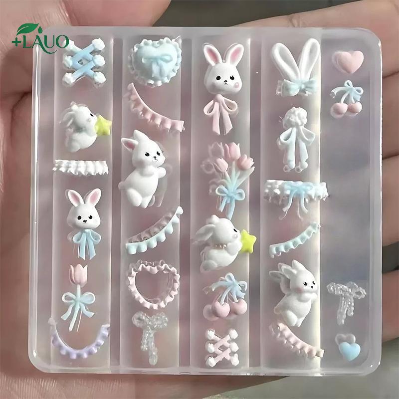 Springevenstar Khuôn Silicon 3D Hình Thỏ Nơ Ren, Tạo Mẫu Móng Tay Nghệ Thuật DIY, Bản Mẫu Thiết Kế Springevenstar