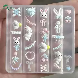 Springevenstar Khuôn Silicon 3D Hình Thỏ Nơ Ren, Tạo Mẫu Móng Tay Nghệ Thuật DIY, Bản Mẫu Thiết Kế Springevenstar