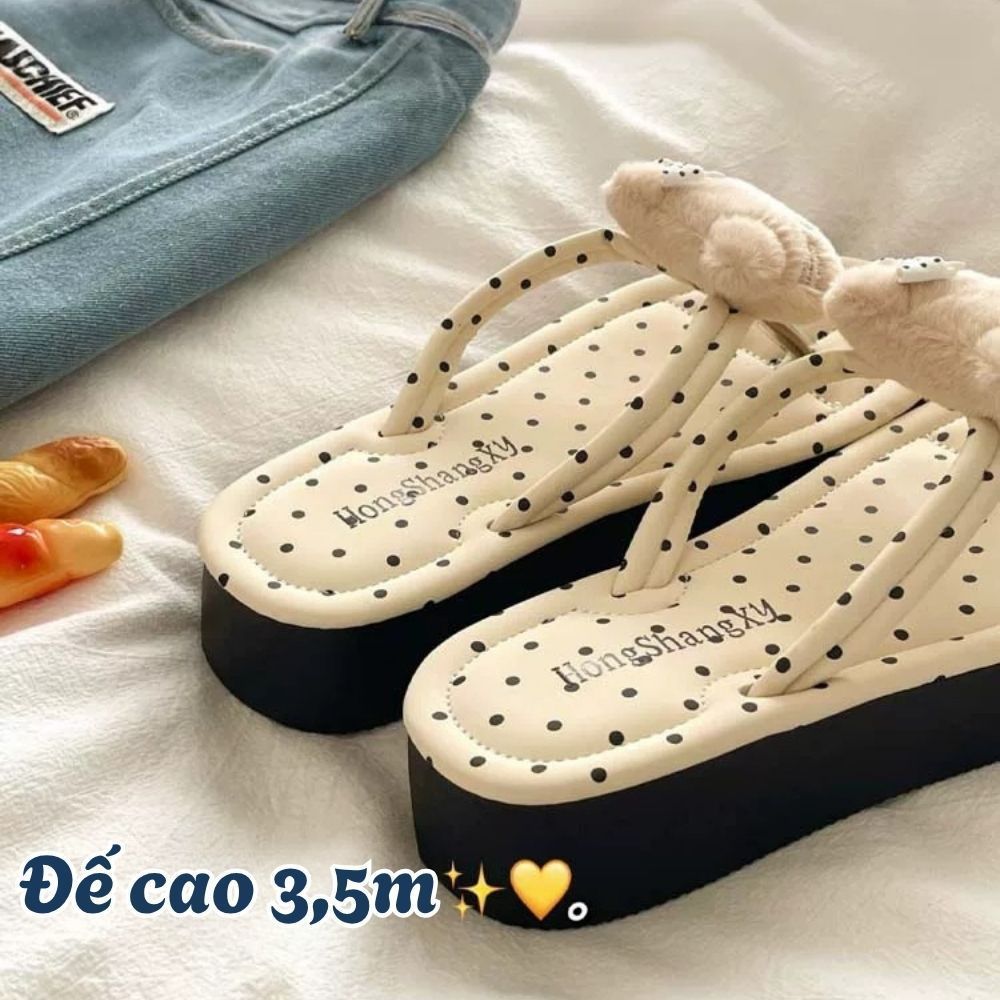 Dép Xỏ Ngón Nữ HomeMate Họa Tiết Kitty Dễ Thương, Đế Cao 3.5cm Chống Trượt Đi Biển Êm Chân