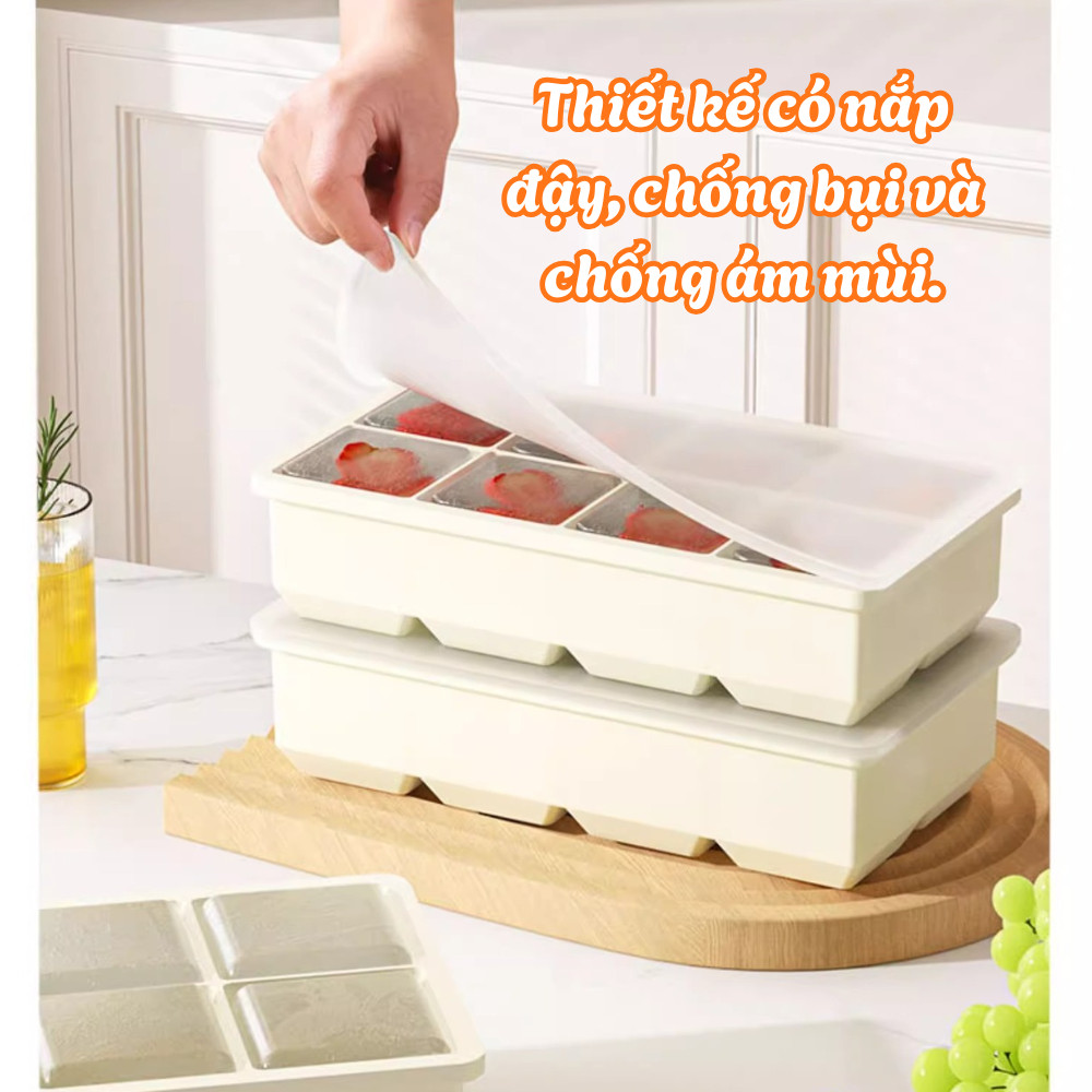 Khay Làm Đá Silicon Có Nắp Chống Mùi Tủ Lạnh Richouse, Khay Làm Đá Thông Minh 4-6-8 Viên