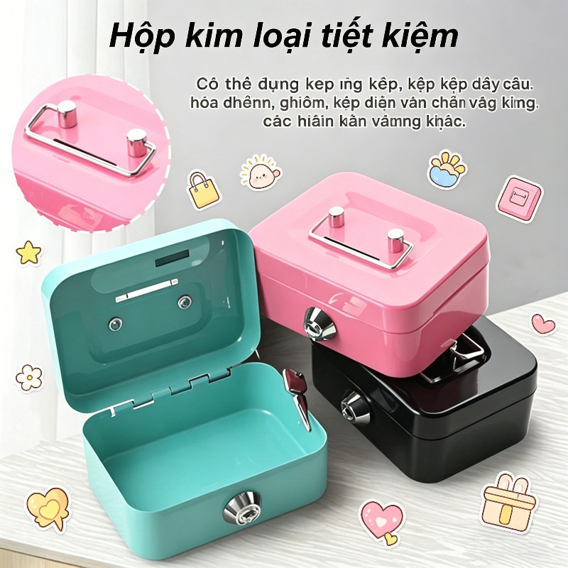 Ống tiết kiệm kim loại cầm tay, Hộp đựng tiền nhỏ có khóa, Hộp đựng tiền mini, Hộp đựng tiền an toàn