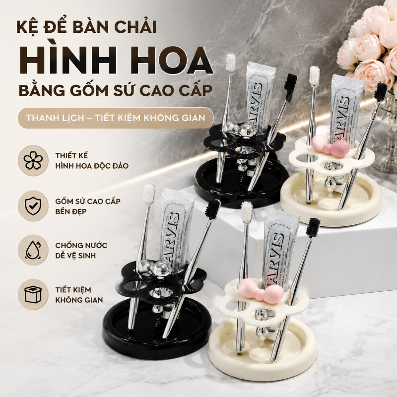 Kệ để Bàn Chải Hình Hoa Bằng Gốm Sứ Cao Cấp, Phù Hợp Khách Sạn Và Gia đình, Tiết Kiệm Không Gian, Thanh Lịch