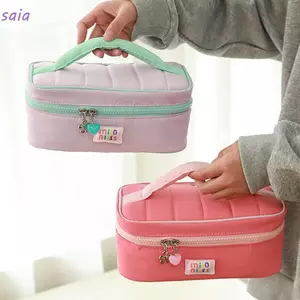 Túi xách mỹ phẩm SAIA Macaron dung tích lớn, túi giặt cầm tay du lịch màu tương phản