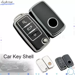Chìa khóa ô tô DAYBREAK, Vỏ chìa khóa bảo vệ toàn diện, Giá đỡ chìa khóa TPU Fob cho VW Volkswagen / Polo / Tiguan / Passat / Golf / Jetta / Lavida / Skoda / Octavia