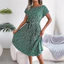 Hoa Nữ Ruched Rèm Đầm Tay Ngắn Cổ Mùa Hè Sang Trọng Chữ A Đầm Đi Biển Nữ