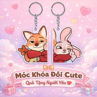 ( QUÀ VALENTINE ) Móc Khoá Cặp Đôi Zootopia Nick Cáo Và Judy Thỏ