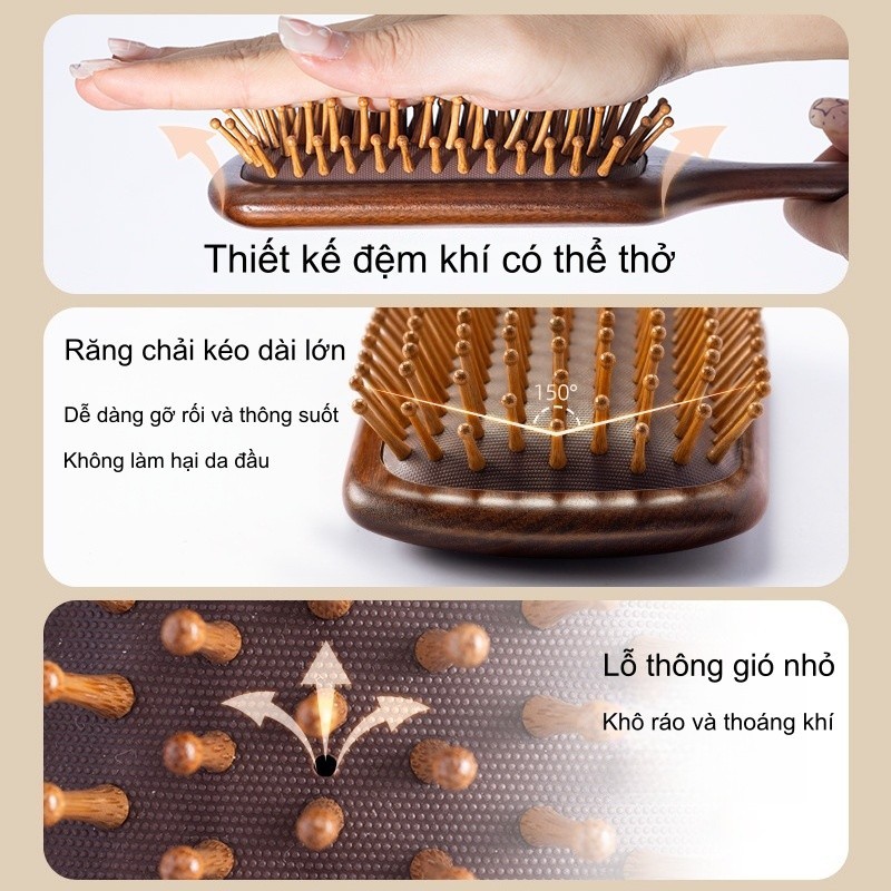 Lược Gỗ Đàn Hương Massage Da Đầu – Chống Rụng Tóc, Gỡ Rối, Giảm Đứt Gãy, Kích Thích Lưu Thông Máu, Giúp Tóc Khỏe Đẹp