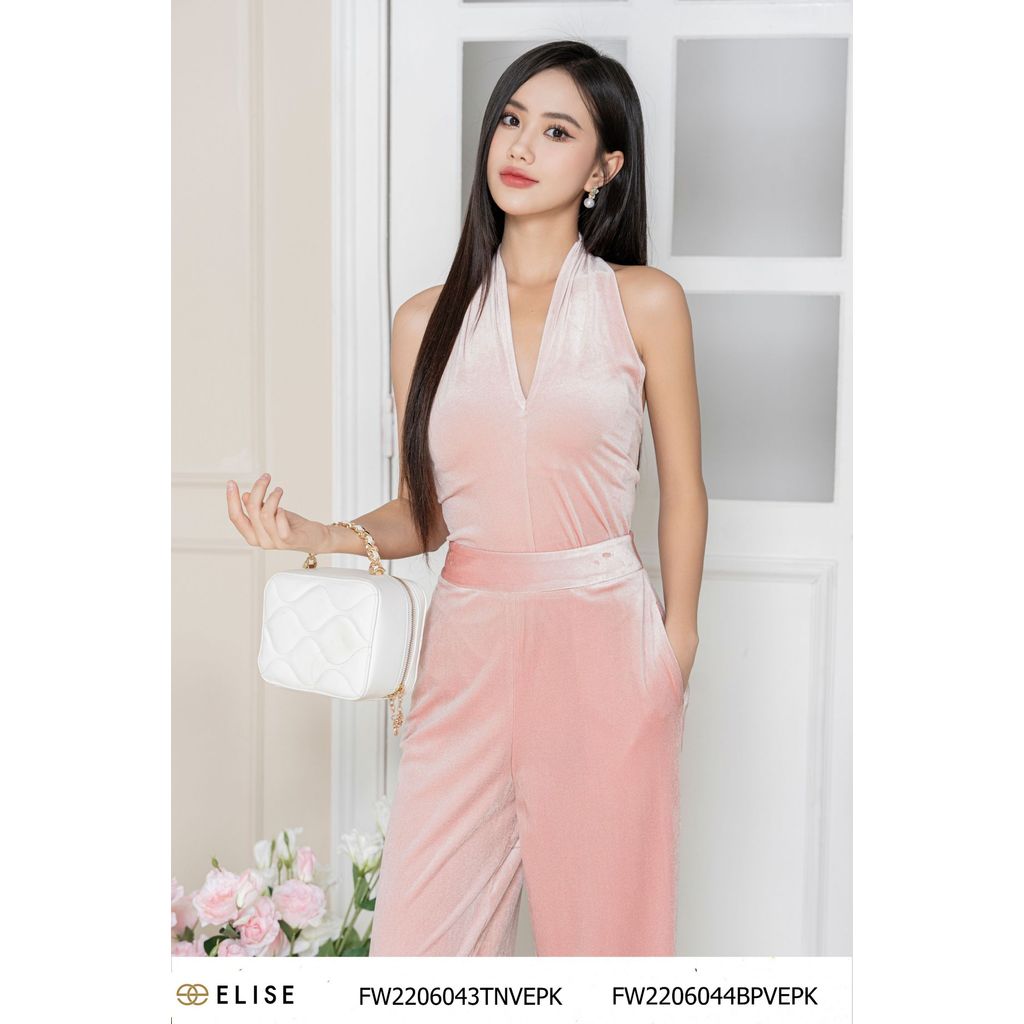 Áo nhung hồng dây cổ chéo thiết kế Elise FW2206043TNVEPK