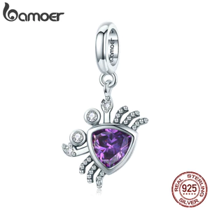 Mặt Dây Bamoer BSC458 Hình Chú Cua Đáng Yêu Đính Đá Zircon Màu Tím Bằng Bạc S925 100% Thời Trang DIY