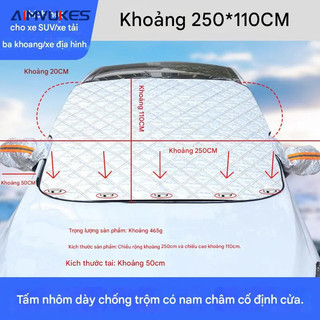 Tấm Bạt Che Nắng Kính Lái Ô Tô 4 Lớp PEVA Có Nam Châm Ẩn + Dây Chằng + Chụp Gương Phản Quang  AIMVUKES