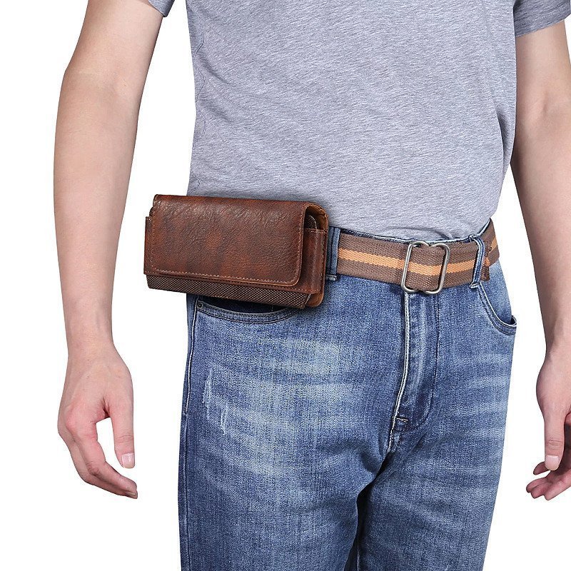 túi đeo hông da PU cao cấp chống thấm nước khóa nam châm đựng điện thoại lớn bền bỉ đi làm du lịch
