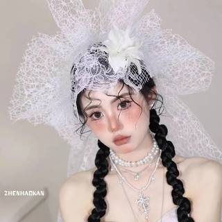 Mũ Cưới Retro Phong Cách Pháp với Ren và Hoa Sang Trọng, Thích Hợp cho Đám Cưới