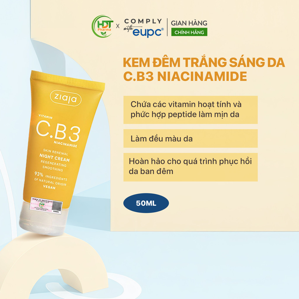 Kem Đêm Trắng Sáng Da Ziaja Vitamin C.B3 Niacinamide Dưỡng Ẩm Đều Màu Da Ngăn Ngừa Lão Hóa 50ml