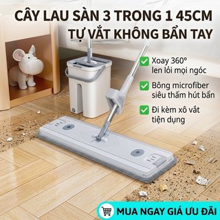 Cây lau nhà tự quấn 360 Spin 45Cm Máy lau sàn sợi nhỏ Con lăn lưỡi đôi có thể đứng được