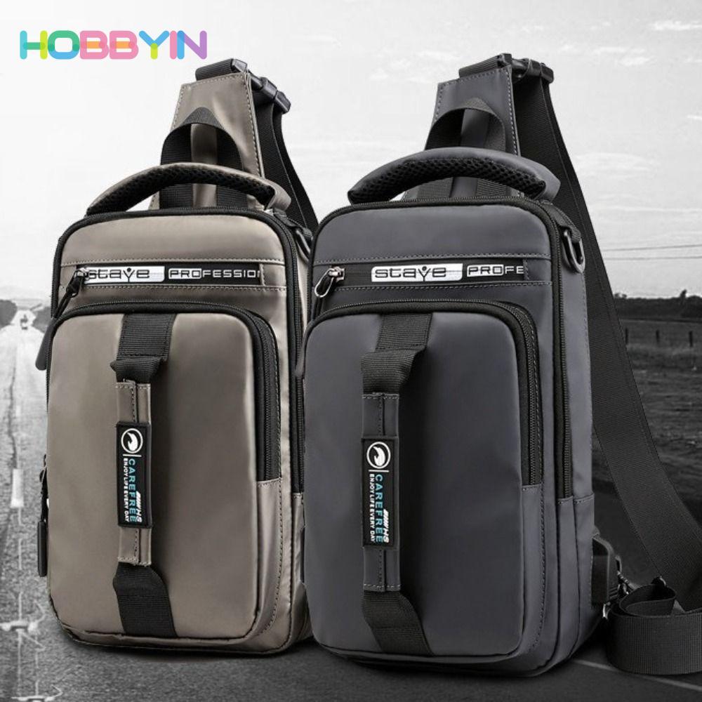 Ba lô đeo vai HOBBYIN, Túi đeo chéo sạc USB chống nước, Túi đựng túi đeo ngực chống trộm có dây kéo dành cho nam