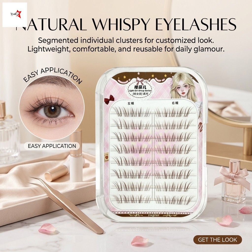 COD+Nhíp tặng kèm🎁 Mi cụm tự nhiên mắt nai C Curl 9-13mm mềm nhẹ không cộm dễ dán dùng hàng ngày