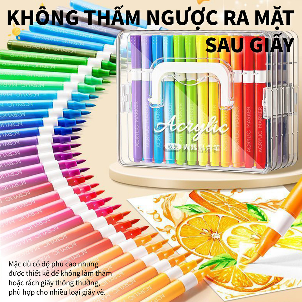 Bút Acrylic Marker 24-72 Màu – Đầu Mềm, Mực Đậm, Vẽ Trên Mọi Chất Liệu, Dùng Cho Học Sinh, Mỹ Thuật, DIY