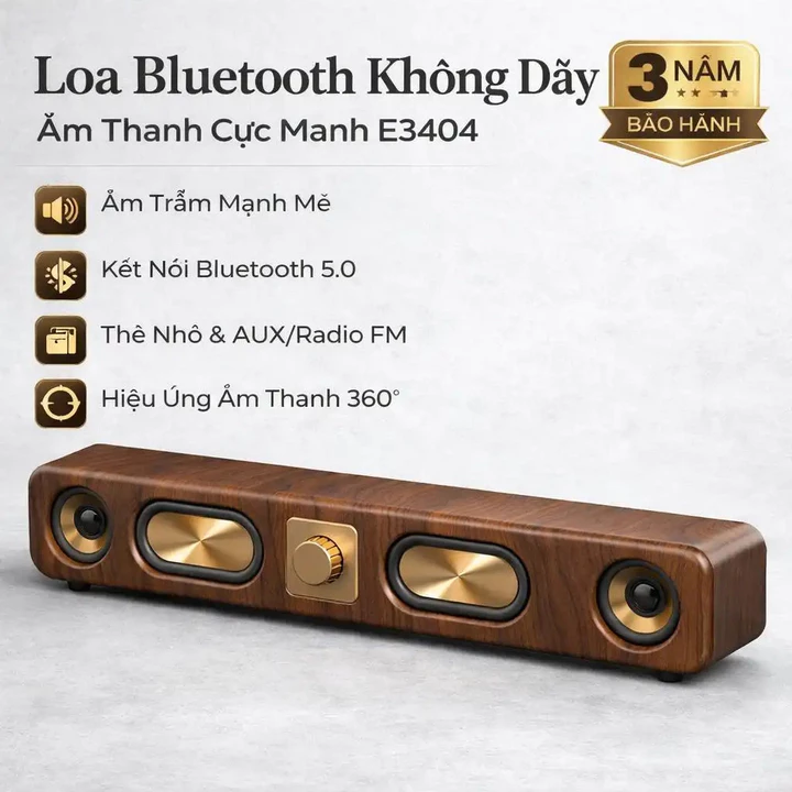Loa Bluetooth loa không dây loa để bàn loa gỗ loa thanh loa radio loa thẻ nhớ model E3404 âm bass mạnh, âm thanh rõ ràng