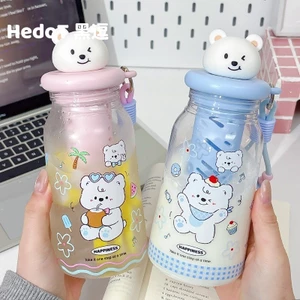 Dễ Thương Gấu Cốc Nước Học Sinh Di Động Chống Sốc Ống Hút Cốc Giá Trị Cao Trái Tim Cô Gái Tritan Chất Liệu Cốc Nhựa