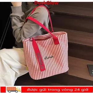 Túi đeo vai DUSKGLOW, Túi Tote vải dung tích lớn, Túi đi lại sọc đa chức năng thời trang dành cho nữ