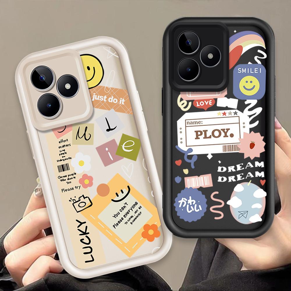 Ốp Lưng Cho Realme C53 C51 Note 50 C63 C61 Hoạt Hình Silicon Phụ Kiện Vỏ Điện Thoại Mềm Nhãn TPU Nụ Cười Hoa Mắt Thiên Thần Ốp Lưng Chống Sốc