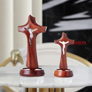 DARON Tôn Giáo Thánh Giá Trang Trí, Tự Nhiên Có Thể Tháo Rời Rỗng Chữ Thập, Trang Trí Nhà Cửa Thủ Công Vintage Đứng Với Đế Thánh Giá Điêu Khắc Nhà