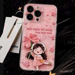 Ốp Điện Thoại Bốn Lá Cỏ Ba Lá Hồng Họa Tiết Cô Gái Thích Hợp Cho iPhone 11promax 12promax 11 12 13 14 Pro Max 15promax 15 16 17 Pro Max xr xs 12pro 13pro Vỏ Linh Hoạt Chống Sốc