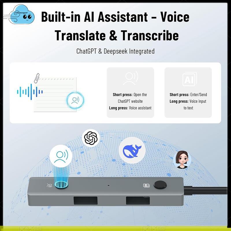 Bộ chuyển đổi đa cổng USB 2.0 Hub có công cụ giọng nói AI-Voice Transcription, Dịch thuật, Thiết bị chức năng Speech-To-Text