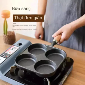 Thiết bị trứng tráng VN, Chất liệu gang, Thiết kế bốn lỗ, Thích hợp cho bánh mì và bánh thịt Omelette, có kẹp, Chảo không tráng, dễ dính, Thích hợp cho bếp Gas và Chảo Mini.