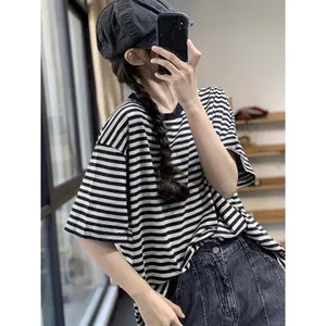 Phiên bản Hàn Quốc mùa hè Hợp thời trang phù hợp với mọi trận đấu siêu rộng dáng rộng dáng rộng dáng rộng dáng rộng dáng rộng đơn giản dành cho nữ sọc T @ -