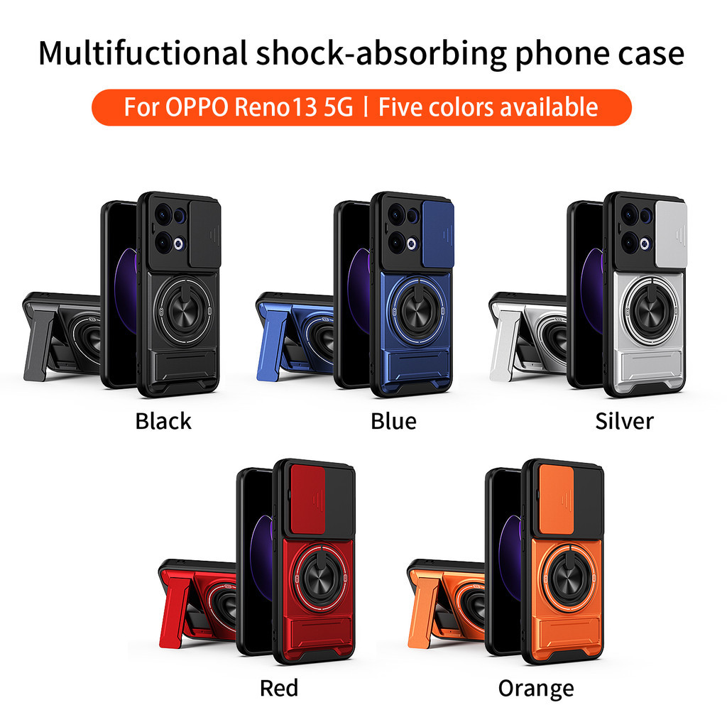 Ốp Điện Thoại Đa Năng Sang Trọng Thích Hợp Cho OPPO Reno 13 11 12 14 15 F Pro 4G 5G Dây 360°Giá đỡ vòng có vỏ máy ảnh Vỏ bảo vệ toàn diện chống sốc