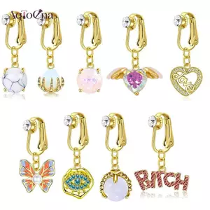 AqToCna Kẹp Trên Bụng Nút Nhẫn Bướm Zircon Trái Tim Giả Bụng Xuyên Rốn Bụng Cơ Thể Trang Sức Hợp Thời Trang Rốn Kẹp AqToCna