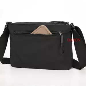 Túi đeo chéo Nylon DARON, Ba lô nữ có dây kéo ba lớp, Túi lưu trữ túi đeo vai bằng vải Canvas chống thấm nước phong cách Hàn Quốc đơn giản