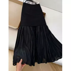 Váy xếp ly màu đen sang trọng nhẹ nhàng kiểu Pháp dành cho nữ Xuân hè Thiết kế phong cách mới Cảm giác tính khí eo cao dáng ôm hơn