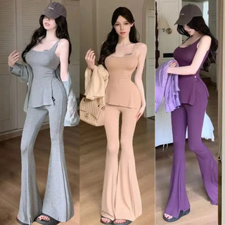 Bộ 2 mảnh nữ | Áo dây ôm + quần ống loe cạp cao | Hè 2026 phố phường