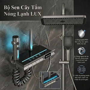 Bộ sen cây LUX tắm đứng nóng lạnh, phím đàn LED nhiệt độ, mặt kính xám, đồng thau PVD 4 chế độ