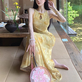 Đầm Qipao dáng dài vừa phải, phong cách Trung Hoa thiết kế khoét vai, thanh lịch dịu dàng cho Nữ