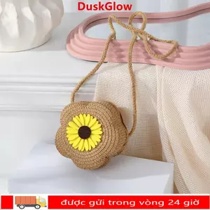 Túi cói DUSKGLOW, Túi đeo vai dệt hoa, Túi xách ống hút dễ thương cho bé gái trẻ em