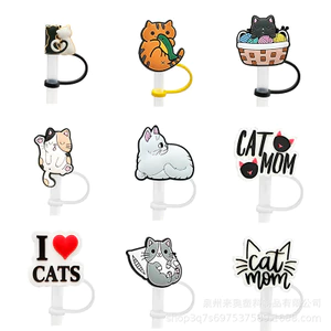 Hoạt Hình Mèo Silicone Mũ Rơm Hàng Sẵn Có Mũ Chống Bụi Uống Sữa Trà Cốc Rơm Bao Chống Bụi 10mm HXQZ