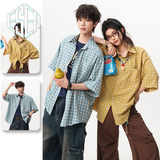 Áo sơ mi nam ESEA tay ngắn thương hiệu thời trang Nhật Bản kẻ sọc phong cách lười biếng phong cách trung tính