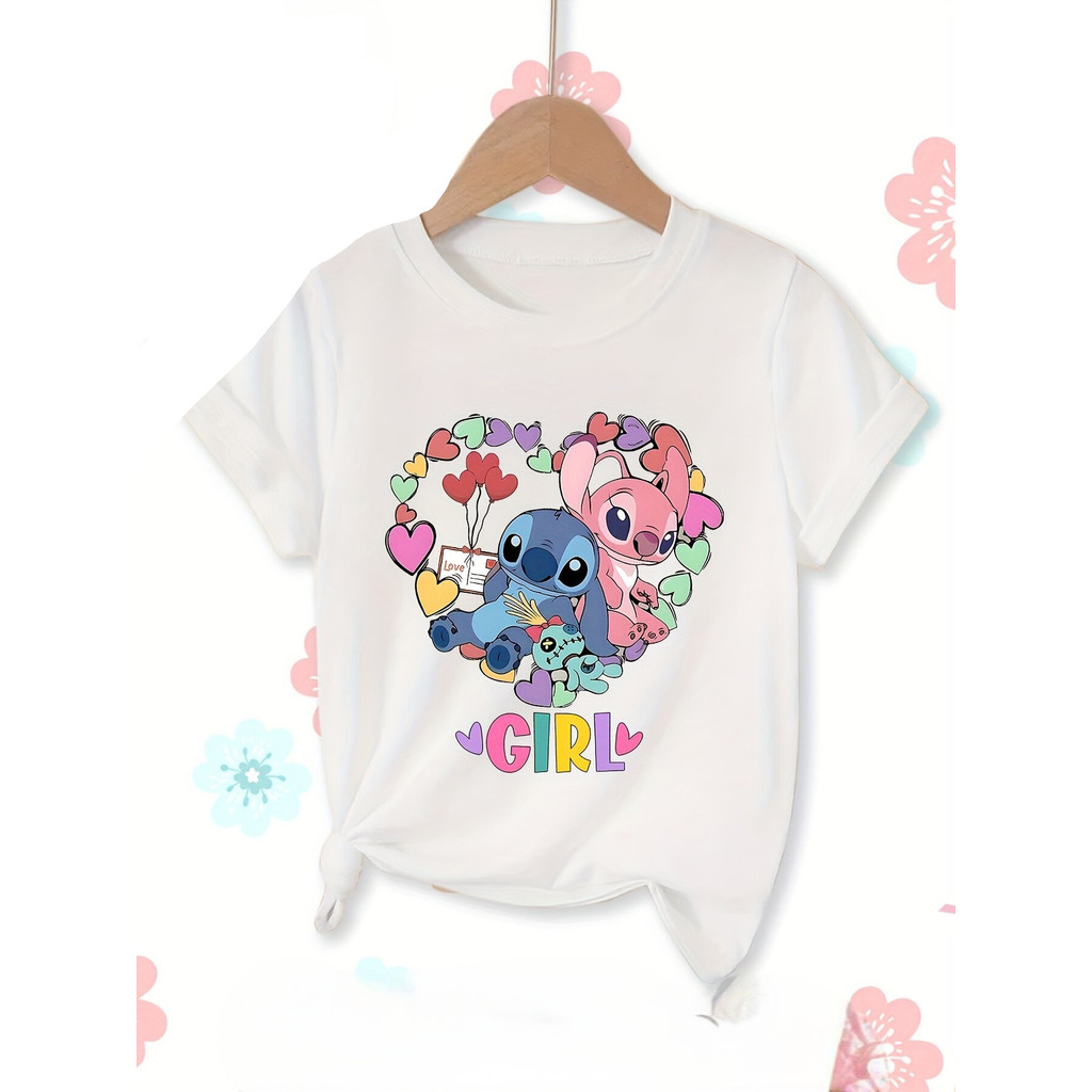 2D Stitch In Hoạt Hình Trẻ Em Tay Ngắn Tee Rời Cắt Cho Trường Học Ngoài Trời Hàng Ngày Cuộc Sống Thường Ngày Dịp