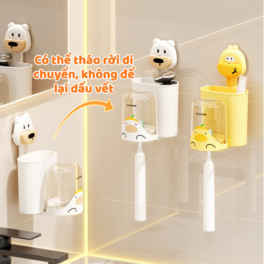 Giá Để Bàn Chải Đánh Răng HomeMate Hoạt Hình Dễ Thương – Kệ Nhà Tắm Gắn Tường Có Cốc Úp & Lỗ Thoát Nước
